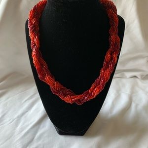 Two Tone Red Beaded Necklace